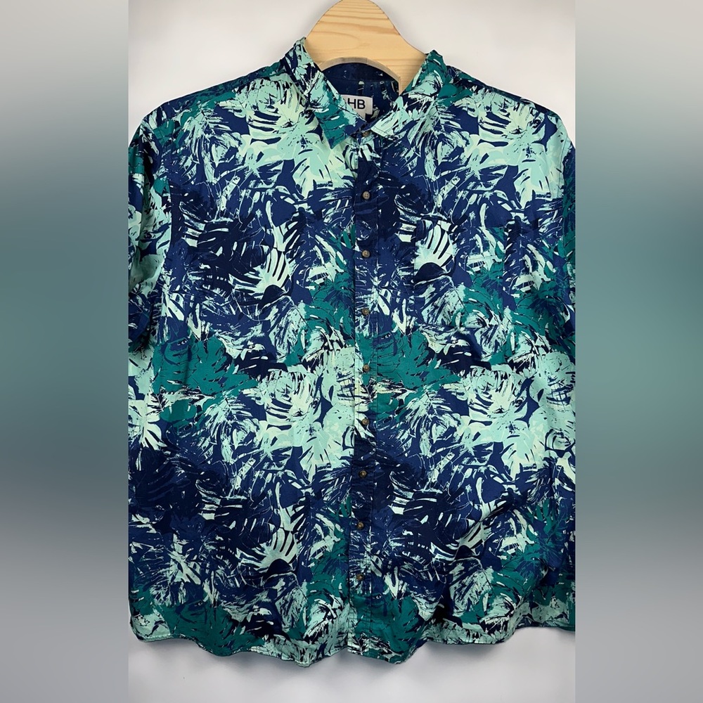 Harbor Bay Blue and Green Leaf Print Shirt - Picture 8 of 9